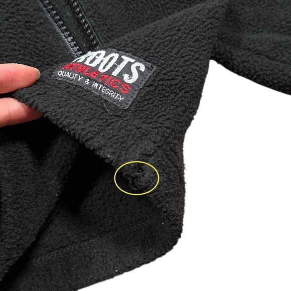 Vintage 90s Roots Merrill Lynch 1/4 Zip Black Polar Fleece Sweater Mens XL - Picture 6 of 10